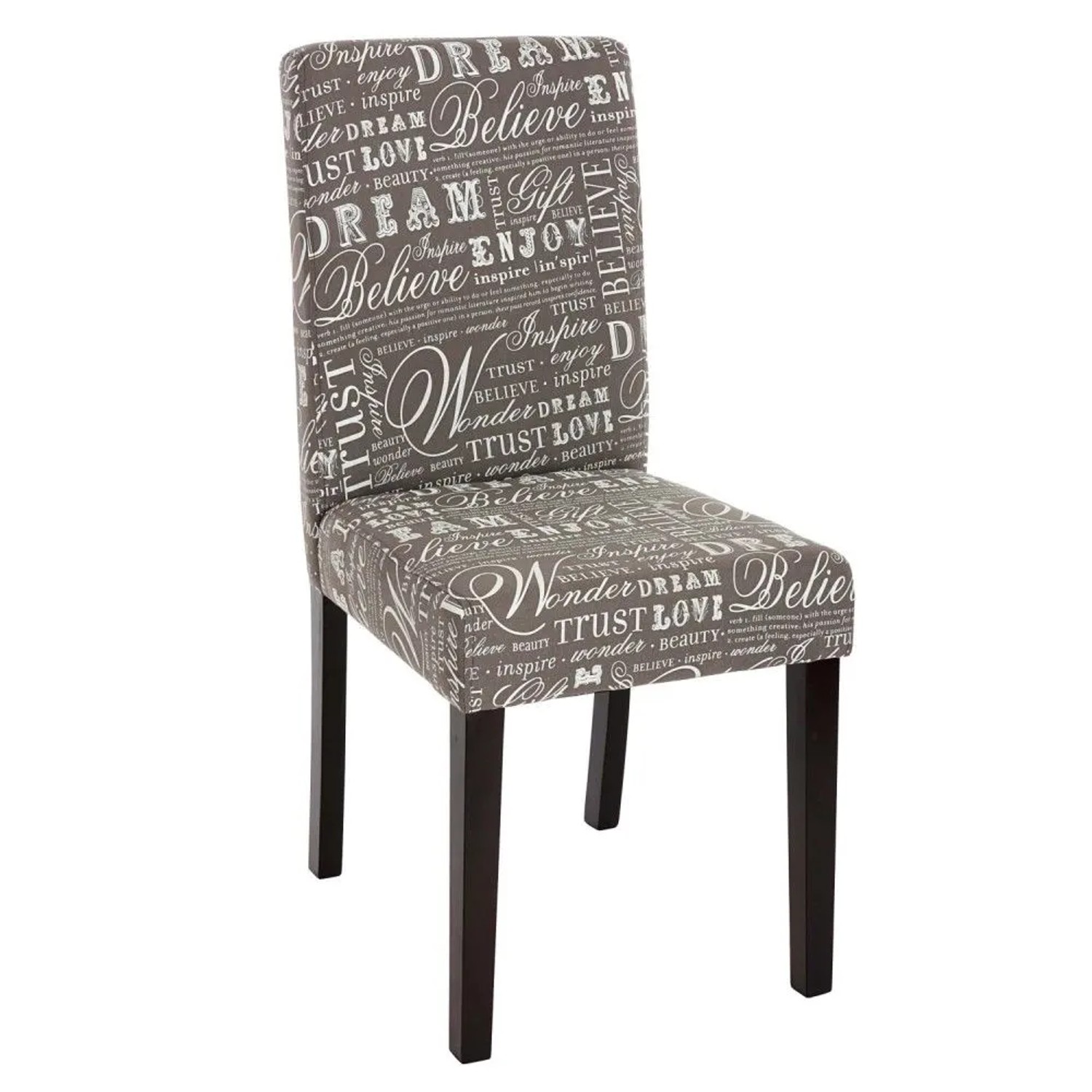 MCW Esszimmerstuhl Littau 2er-Set Textil mit Schriftzug Grau Dunkle Beine