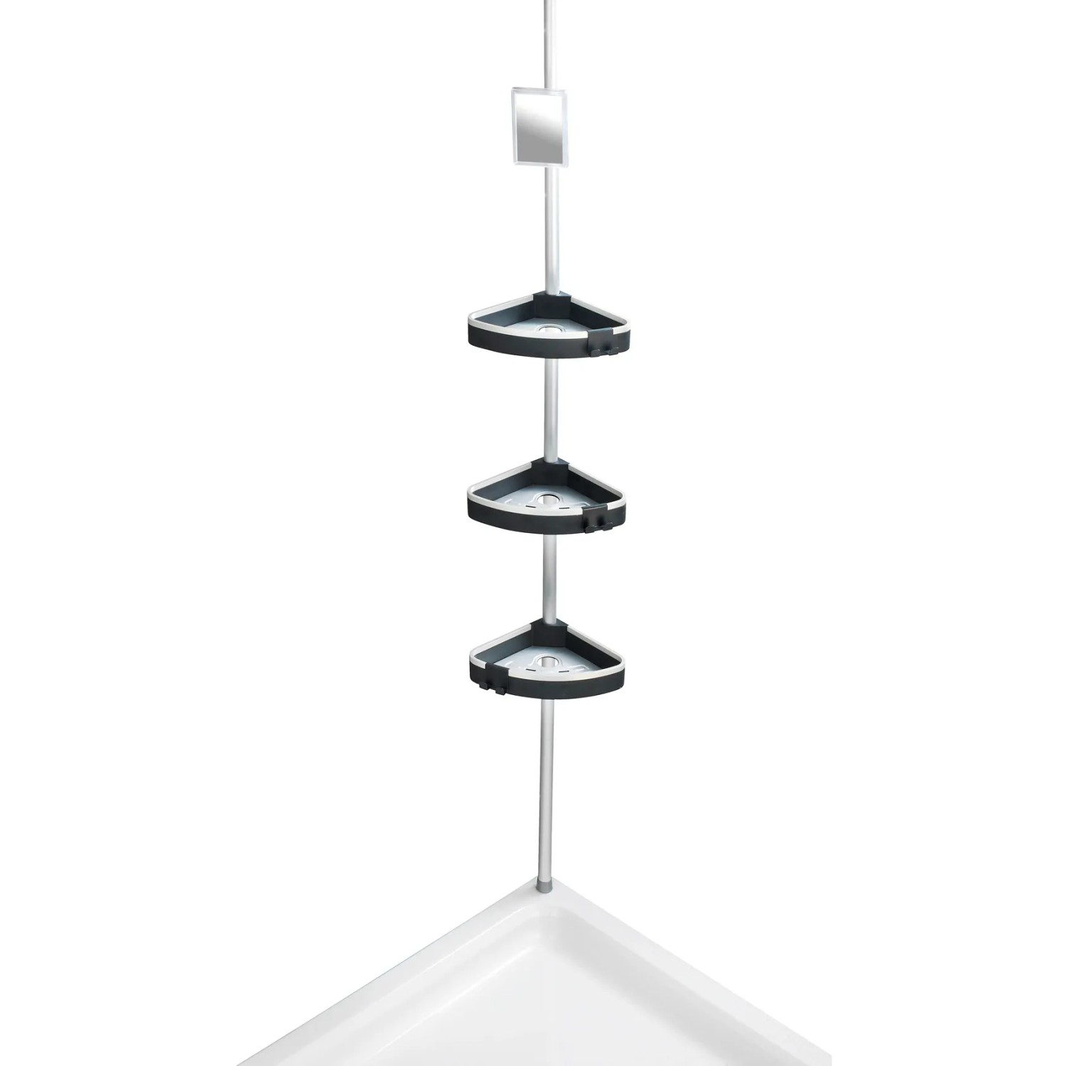 Wenko Teleskop Duschregal Wave aus Aluminium mit drei Ablagen und Spiegel.