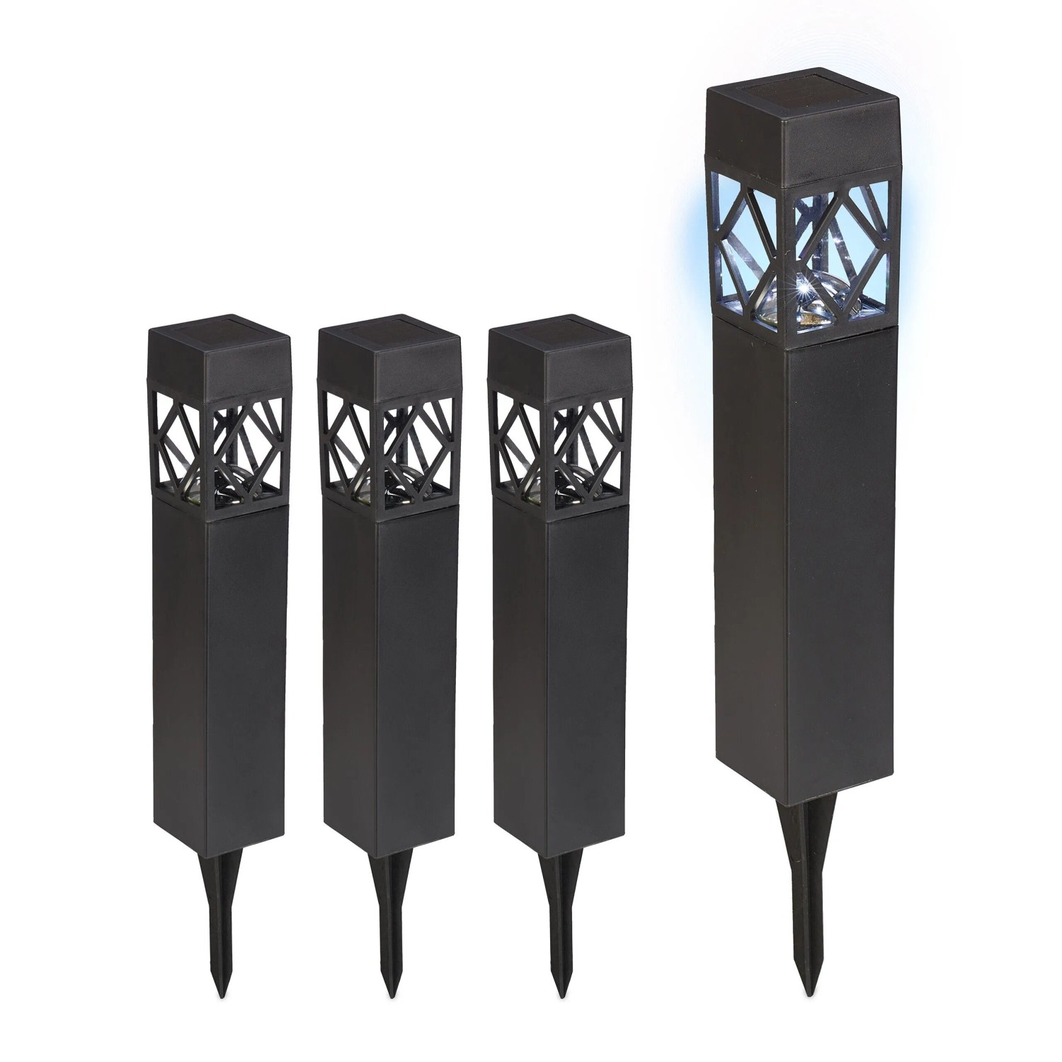 Relaxdays Solarlampen Set 4er Pack Kunststoff Schwarz Dämmerungssensor 41 cm x 6 cm x 6 cm