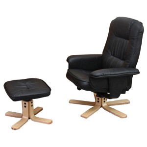 MCW Relaxsessel H56 mit Hocker, schwarz, Kunstleder, drehbar und neigbar.