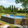 Weka Holzpool Sparset mit Leiter, Filteranlage und Technikraum im Garten.
