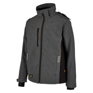 Graue Hans Schäfer Wintersoftshelljacke Gr. M für Arbeitskleidung mit Kapuze.