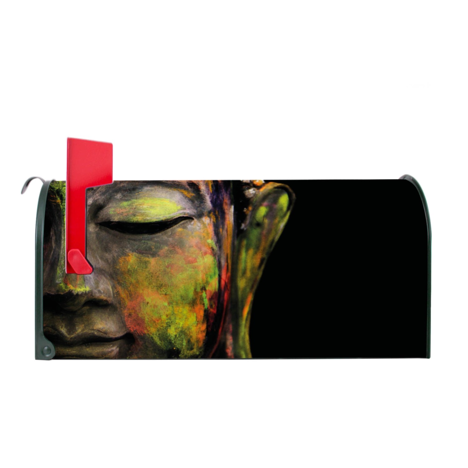 Grüner Banjado US Briefkasten mit Buddha Motiv, Stahl, 48x22x16cm.