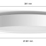 Weiße Philips Hue Devere Deckenleuchte mit Maßangaben (Höhe 84 mm, Durchmesser 381 mm).