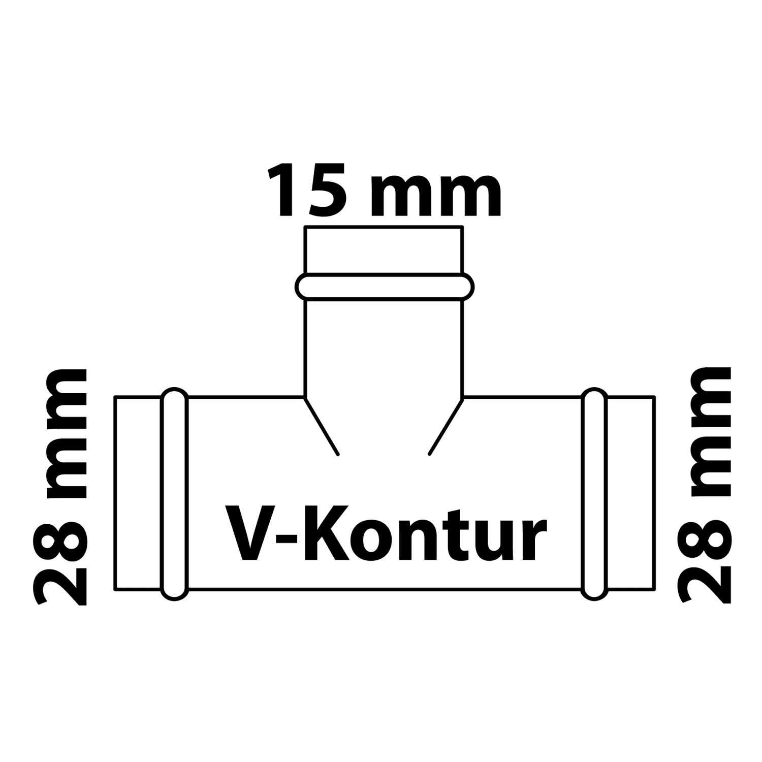 Abbildung eines CU-Reduzier-T-Stücks 28x15x28 mm von Kirchhoff, geeignet für Pressfittings.