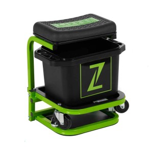 Zipper Montagehocker Mobil ZI-MHKW5, grün-schwarz, mit Rollen, gepolstertem Sitz und Waschbehälter.