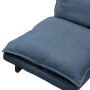 Blauer ML-Design Bodenstuhl mit Leinenbezug und Stahlgestell, Detailansicht.