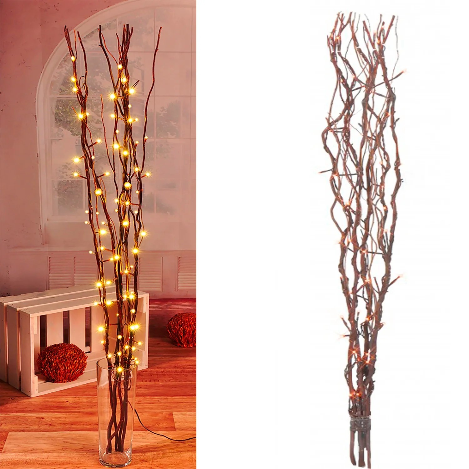 Mojawo Lichterzweige, braun, mit 80 warmweißen LEDs. Dekorative Weihnachtsbeleuchtung für Innenräume.