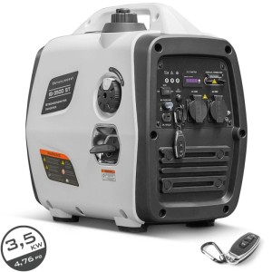 Kompakter STAHLWERK IG 3500 ST Inverter Stromgenerator, weiß-schwarz, 3,5 kW Benzin Generator mit Fernbedienung.