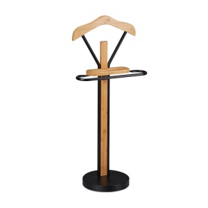 Relaxdays Herrendiener Bambus Metall Schwarz Natur Freistehend mit Ablage 109 cm x 48 cm x 30 cm 7 kg