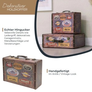 HMF VKO107 Vintage Vintage Koffer Truhe Holzkiste Holz 38 x 26 x 13 cm Deko Garage