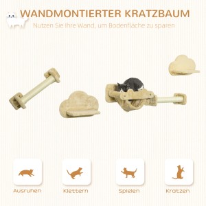 PawHut Kletterwand, 5-teilig: Katzentreppe mit Kratzstämmen und Plattformen.