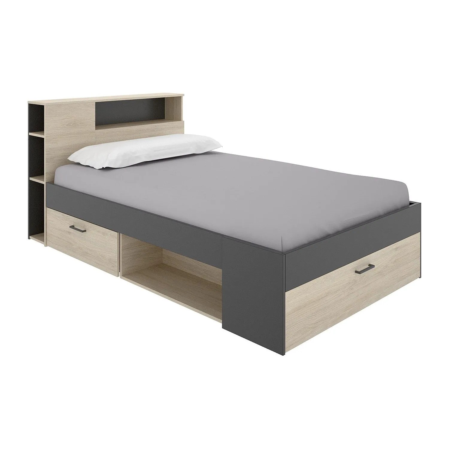 Vente-unique Bettrahmen Leandre Anthrazitgrau  Naturfarben Hell 217.3 cm