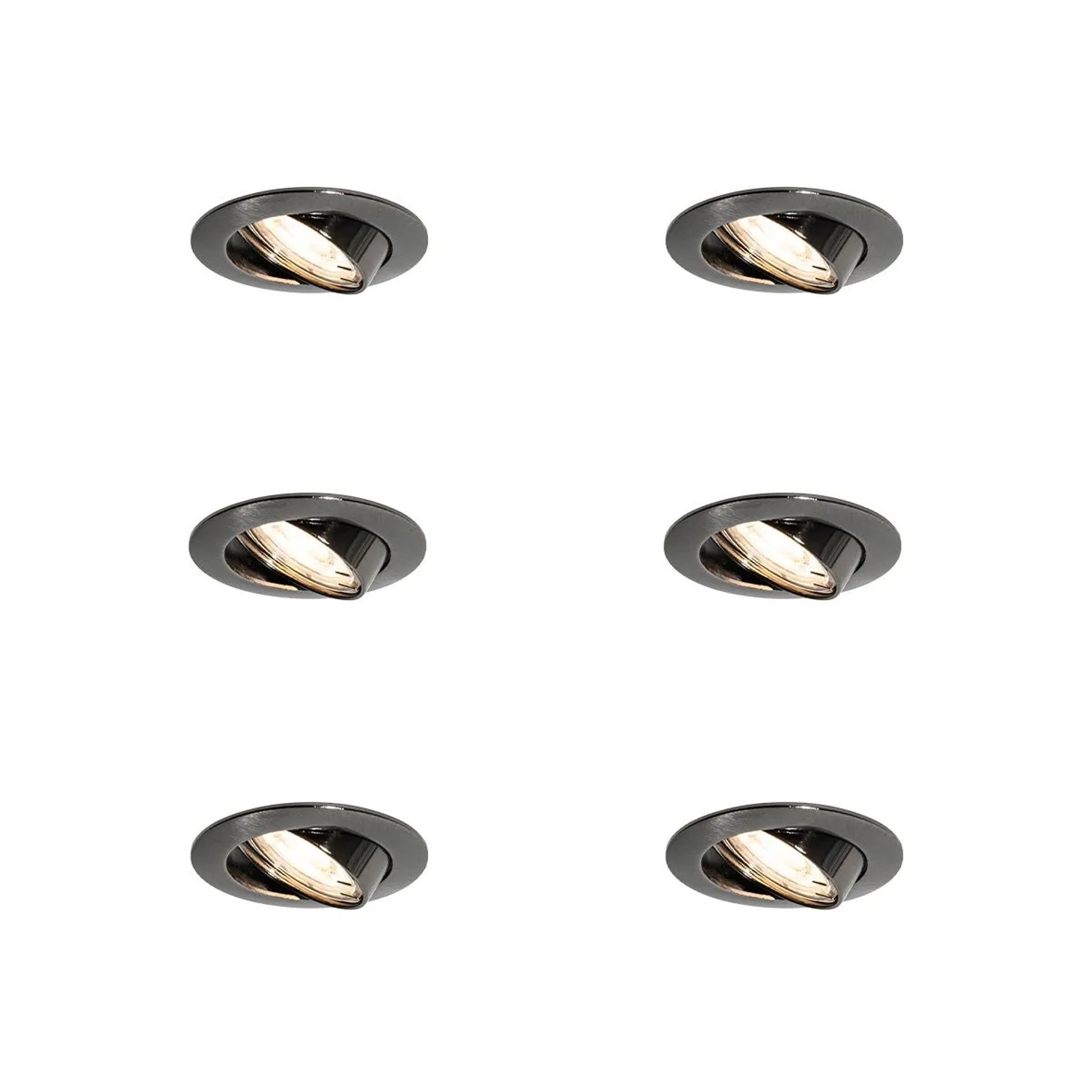 QAZQA 6er Set Moderne Einbaustrahler Gunmetal GU10 50mm Rund Schwenkbar Edu