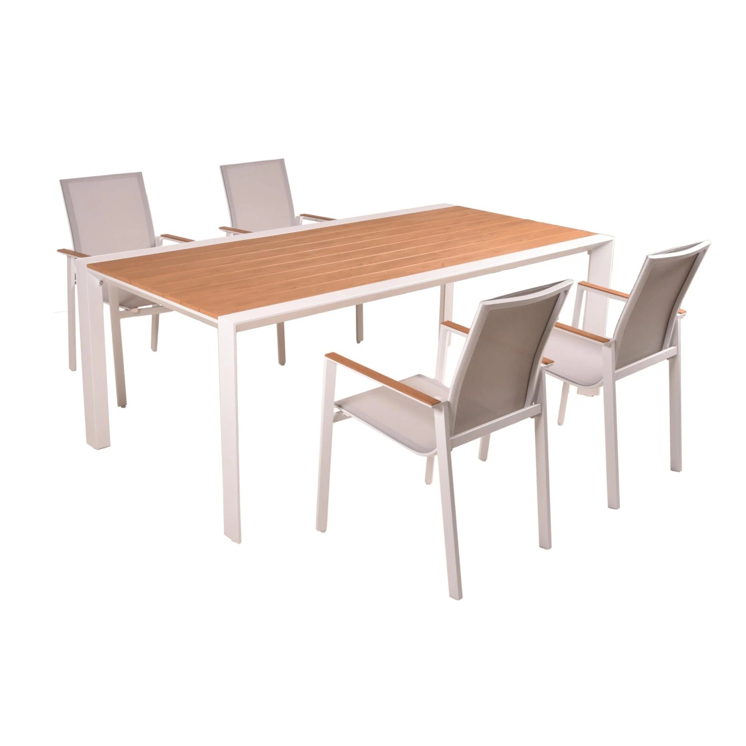 DELUKE Garten-Sitzgruppe JONAS 5-tlg. Kunststoff Hellbraun Gartenmöbel-Set Gartengarnitur Garten-Essgruppe Stapelstühle ...