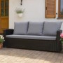 Graues 3-teiliges Gartenkissen-Set für Polyrattan-Gartenmöbel, passend für ein 2-Sitzer-Sofa.