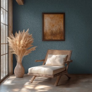 A.S. Creation Vliestapete Modern blau-gold im Raum mit Sessel und Dekoration.