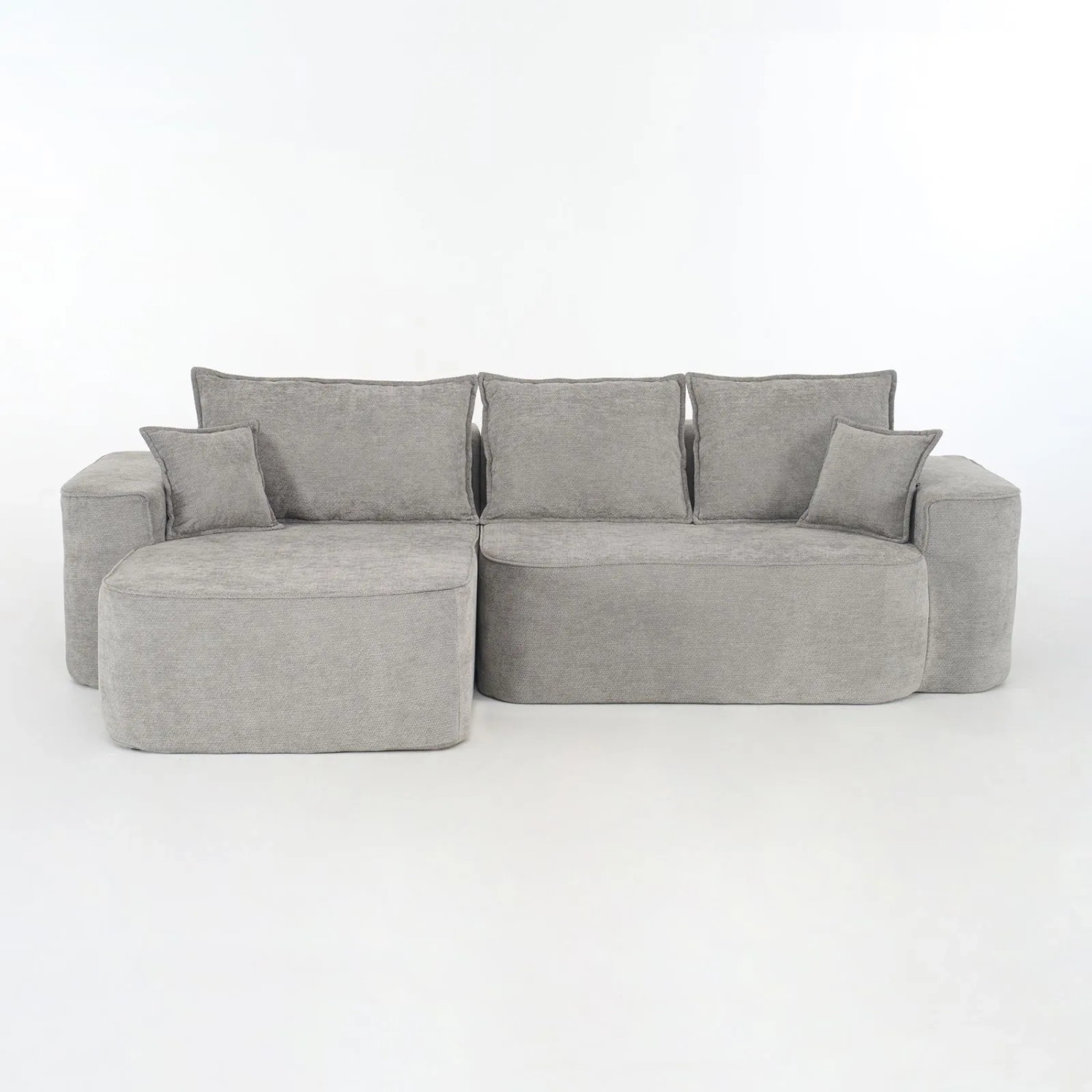 PXloue 4-Sitzer-Sofa Stoffsofa Chaiselongue Sofa Chenille mit Kissen Seitentaschen Grau ohne Montage