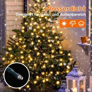 SALCAR Christbaumbeleuchtung, 280 warmweiße LEDs am Tannenbaum im Schnee. Wasserdicht für innen & außen, IP44.