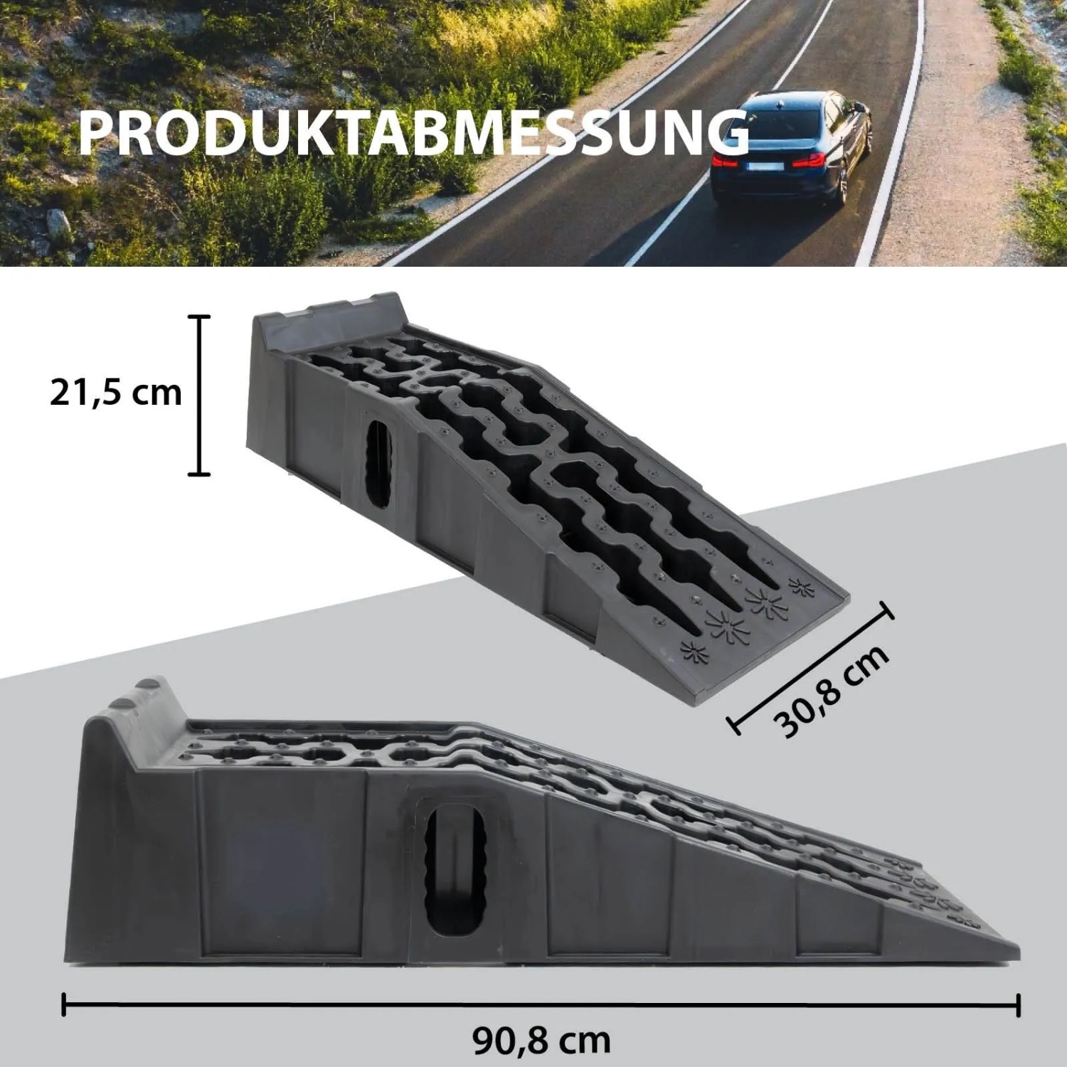 2er Set TRUTZHOLM Auffahrrampen aus Kunststoff, 5t Traglast, mit Überfahrstopper. Zubehör für Autoanhänger.