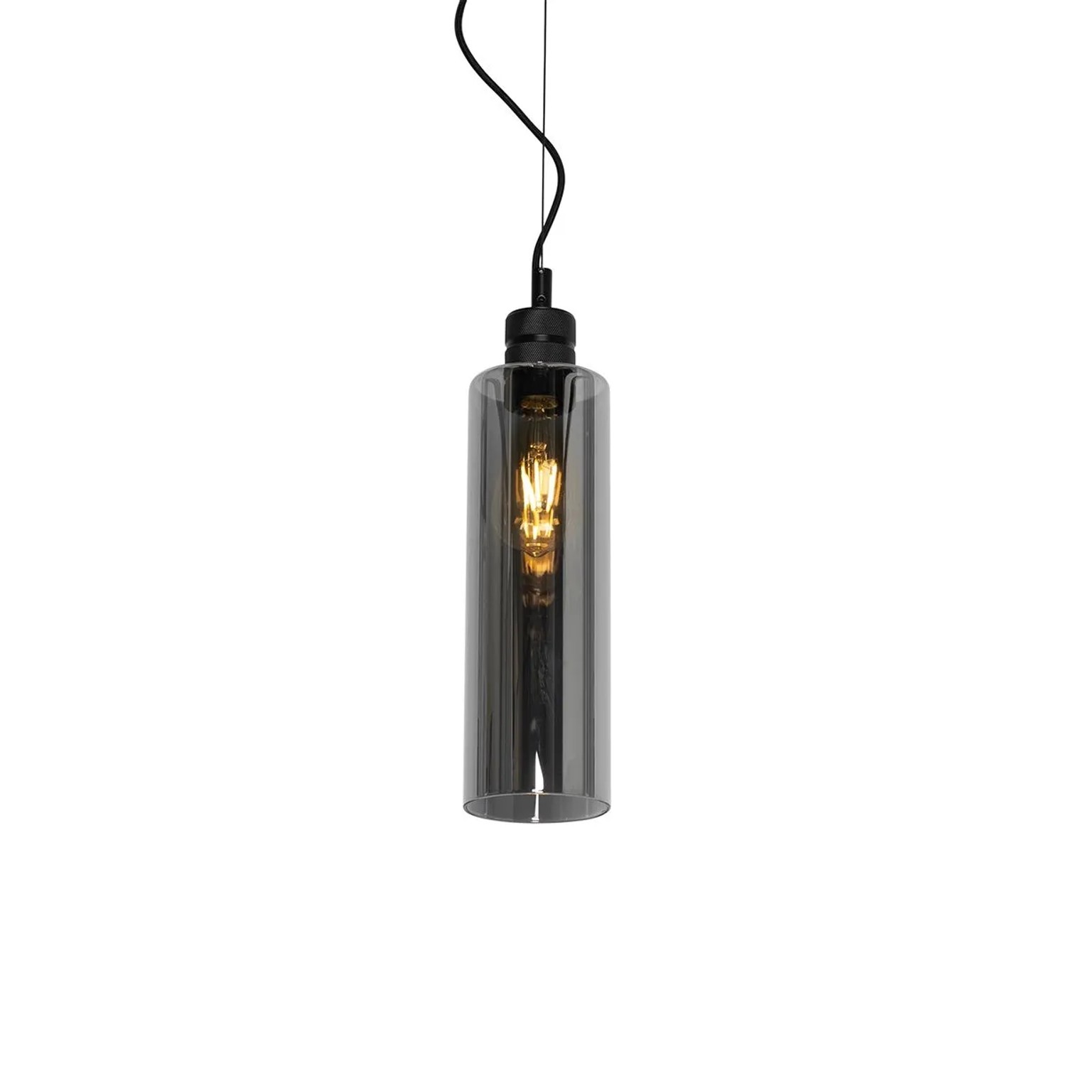 QAZQA Moderne Hängelampe Schwarz mit Rauchglas Stavelot