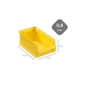 Gelbe PROREGAL Sichtlagerbox 2.0, 0,8 Liter, zur Aufbewahrung in Regalsystemen.