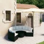 7-tlg. Garten-Sofagarnitur aus Polyrattan in Schwarz mit cremeweißen Auflagen.