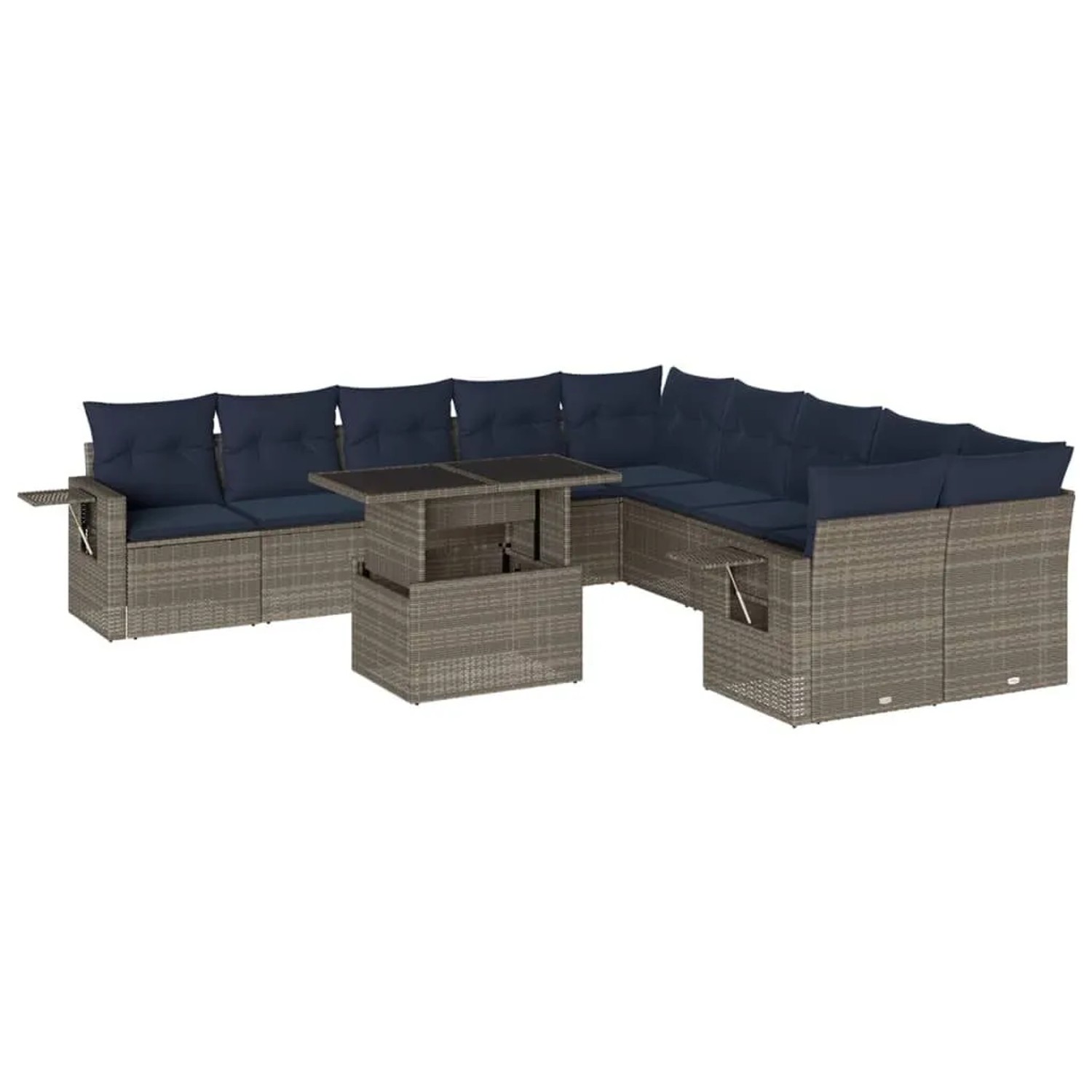 vidaXL 11-Tlg Gartensofa-Set mit Kissen Grau Polyrattan 3268171 günstig online kaufen