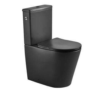 Modernes, schwarzes Stand-Kombi-WC mit mattem Finish, Softclose-Sitz und Spülkasten. Spülrandlos für Bad und WC.