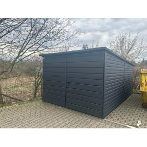 Liderstal Einzelgarage Standard aus Blech 300 x 500 cm Pultdach Doppelflügeltor Graphit