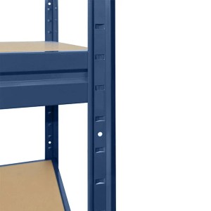 Detailaufnahme: Graues KARAT Weitspannregal/Schwerlastregal mit Spanplattenböden.