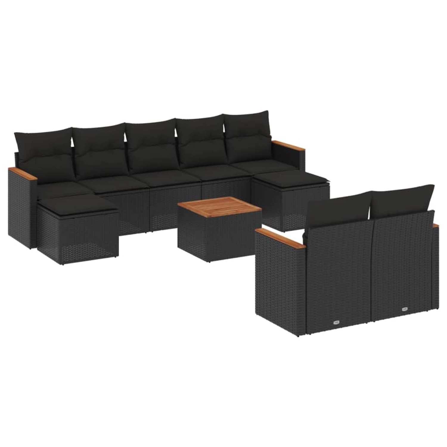 vidaXL 10-Tlg Garten-Sofagarnitur mit Kissen Schwarz Poly Rattan 3226405 günstig online kaufen