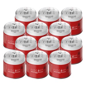 Evocamp Gaskartuschen 12er-Pack, 190g Butan/Propan Stechkartuschen mit Sicherheitsventil für Gaskocher.