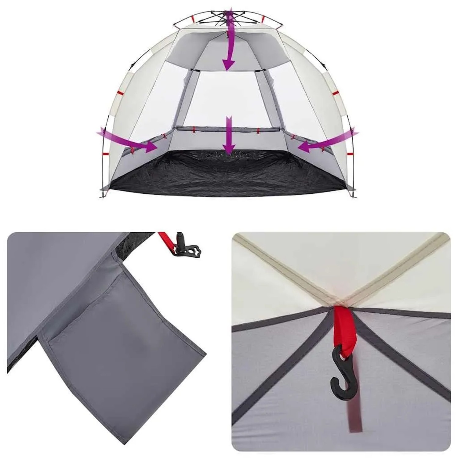 vidaXL Strandzelt 2 Personen Grau Quick Release Wasserdicht 4005292_12