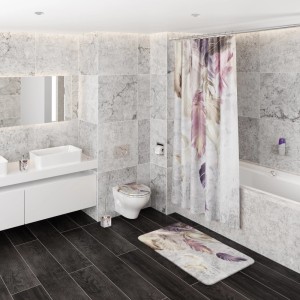 Sanilo Pop Up Waschbeckenstöpsel mit Federn-Motiv im Badezimmer.