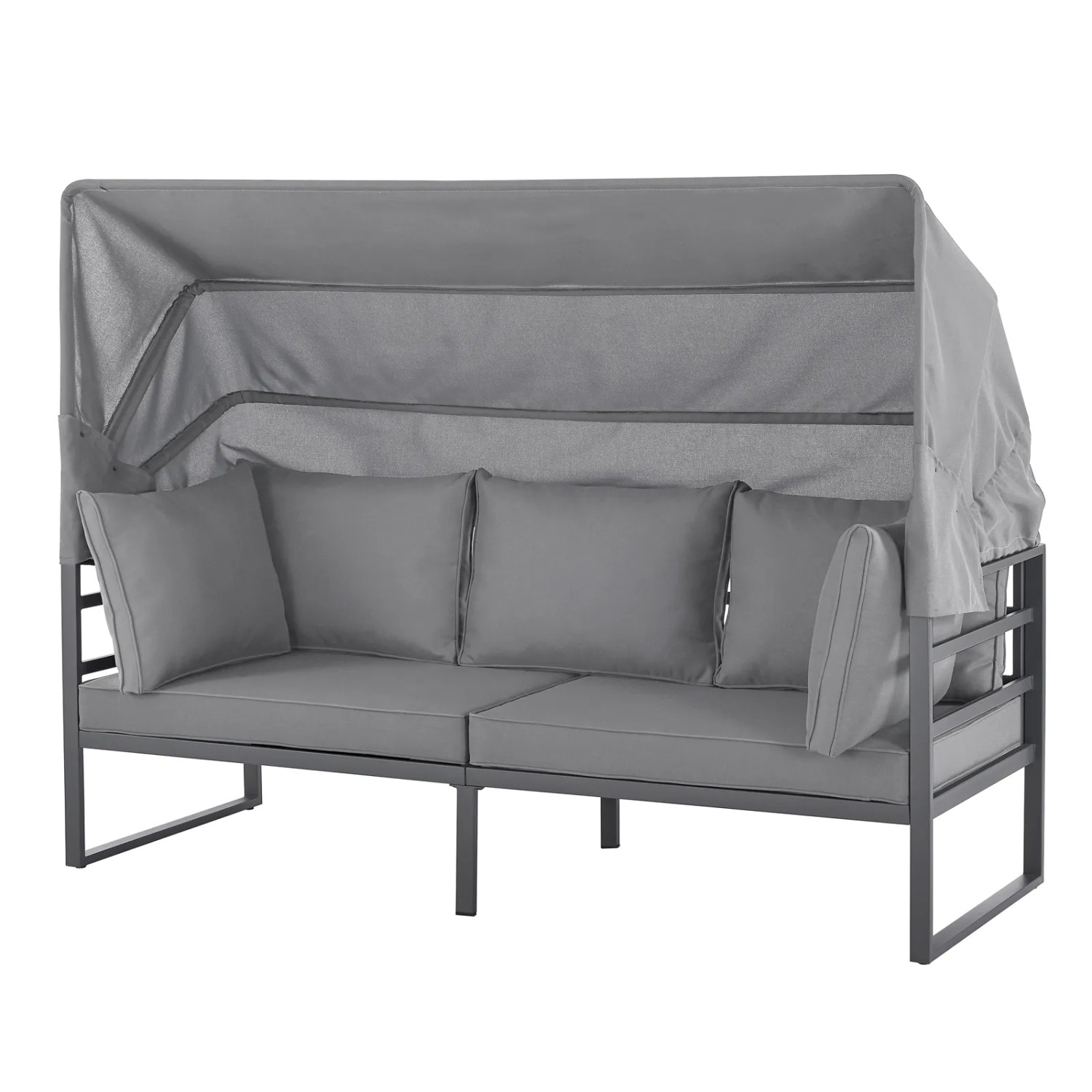 Hellgraues Svita Maui Gartenmöbel Lounge Set mit Dach, Outdoor Sofa und Stahlgestell.