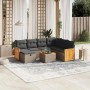 Graue 8-tlg. vidaXL Garten-Sofagarnitur aus Poly Rattan mit Kissen.