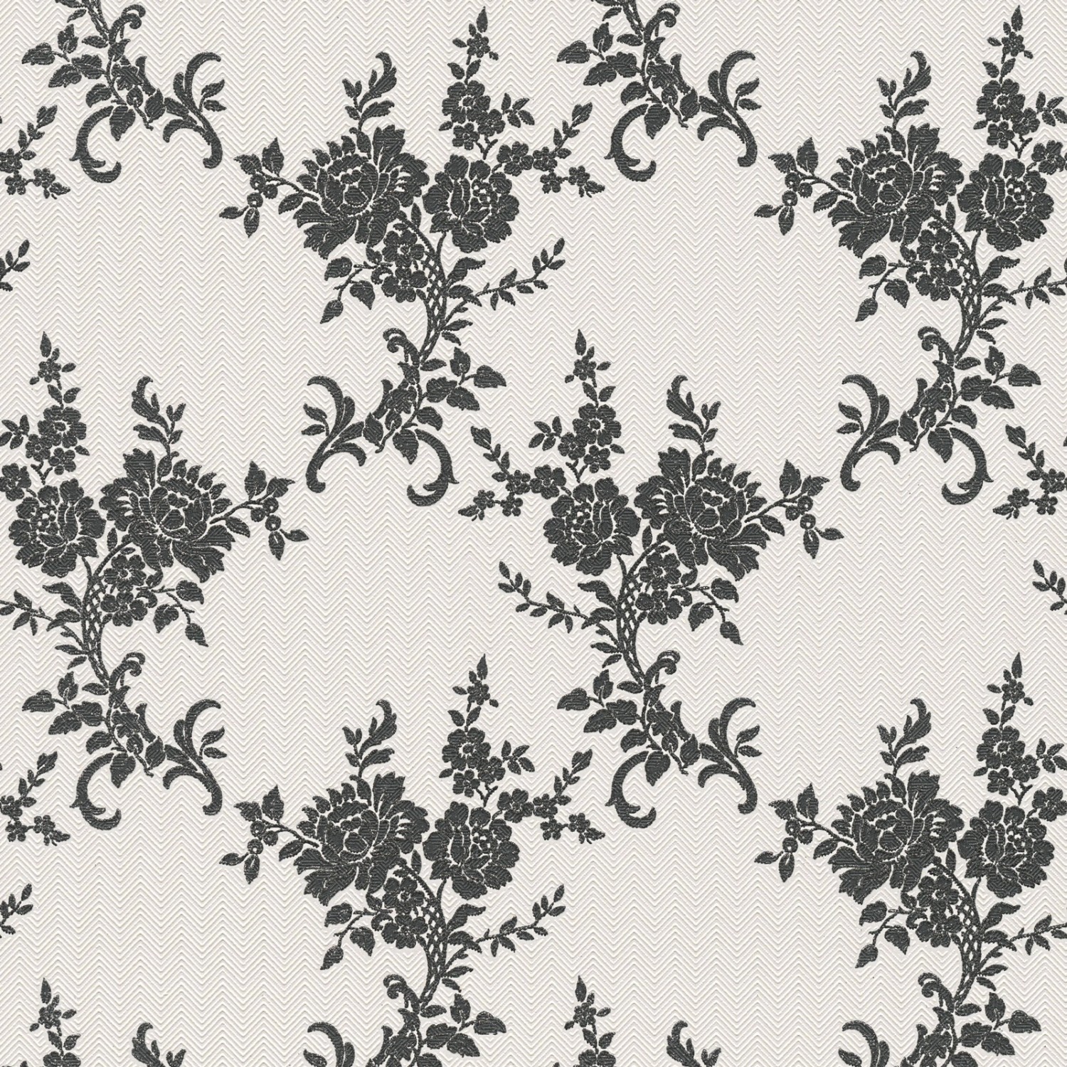 Bricoflor Barock Tapete in Schwarz Weiß Florale Papiertapete mit Vinyl für Wohnzimmer Elegante Wandtapete mit Zickzack M