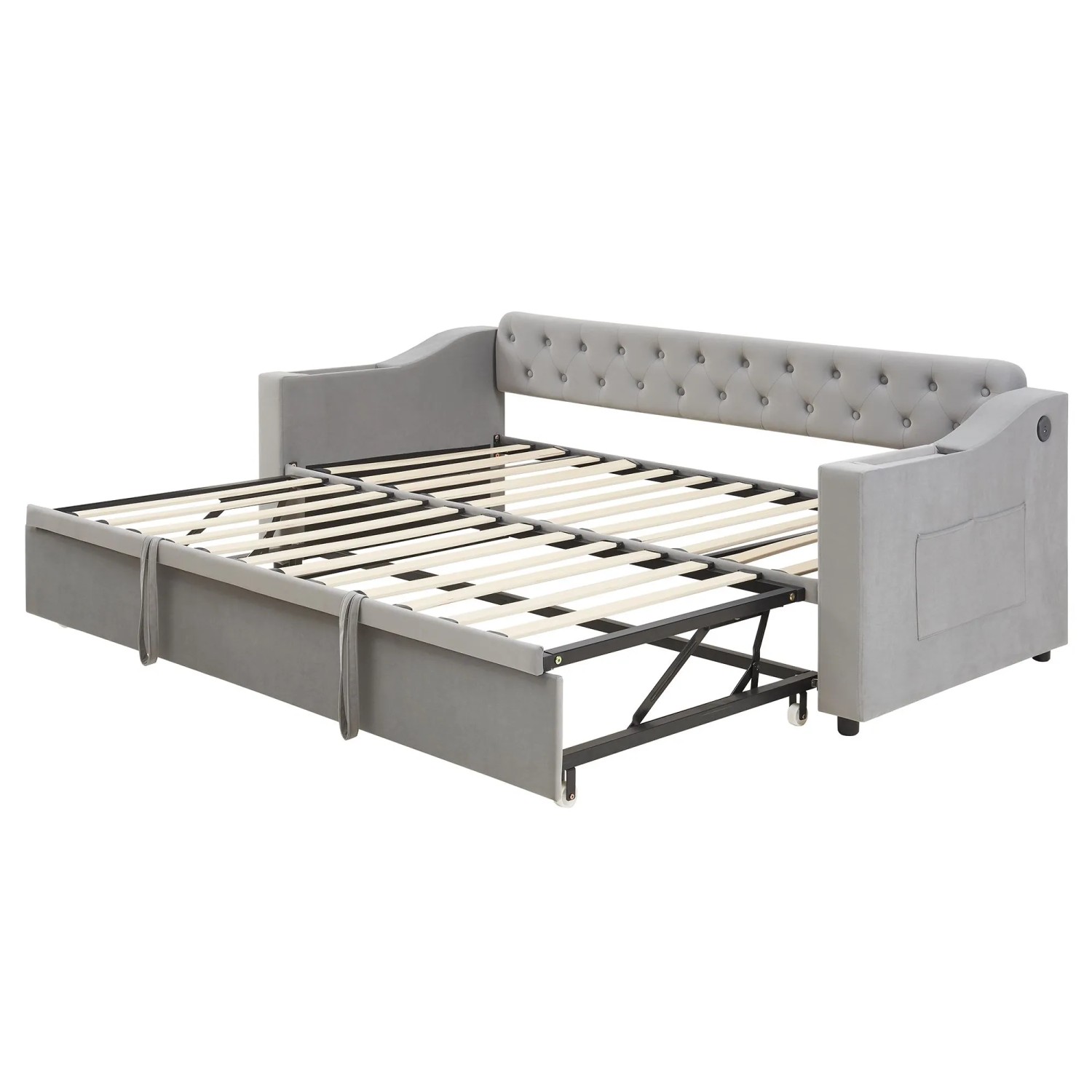 Merax Schlafsofa 90/180x190cm USB Samt Lattenrost Grau