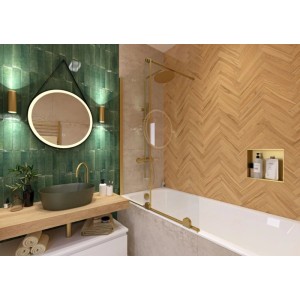 Gold gebürstete Edelstahl Duschnische 30x30cm in moderner Badewanne, als stilvolle Wandnische für Duschutensilien.