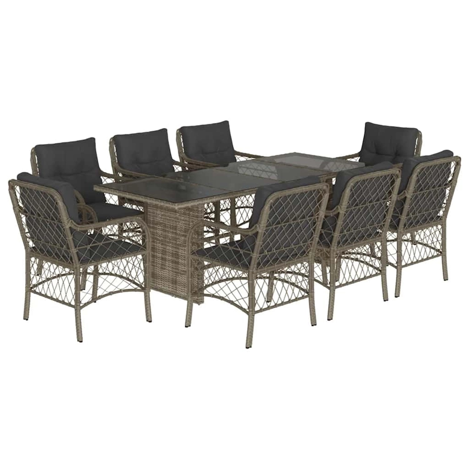 vidaXL 9-Tlg Garten-Essgruppe mit Kissen Grau Poly Rattan 3212061 günstig online kaufen