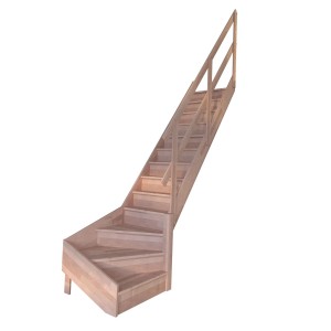 StarWood Treppe Rhodos Buche, gewendelt rechts, mit Holzgeländer und Setzstufen.