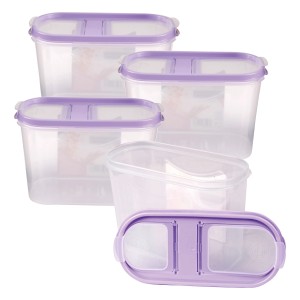4er-Pack Bestlivings Frischhaltebox Schüttdose, 1,4 Liter, lila Deckel. Vorratsdosen aus Kunststoff.