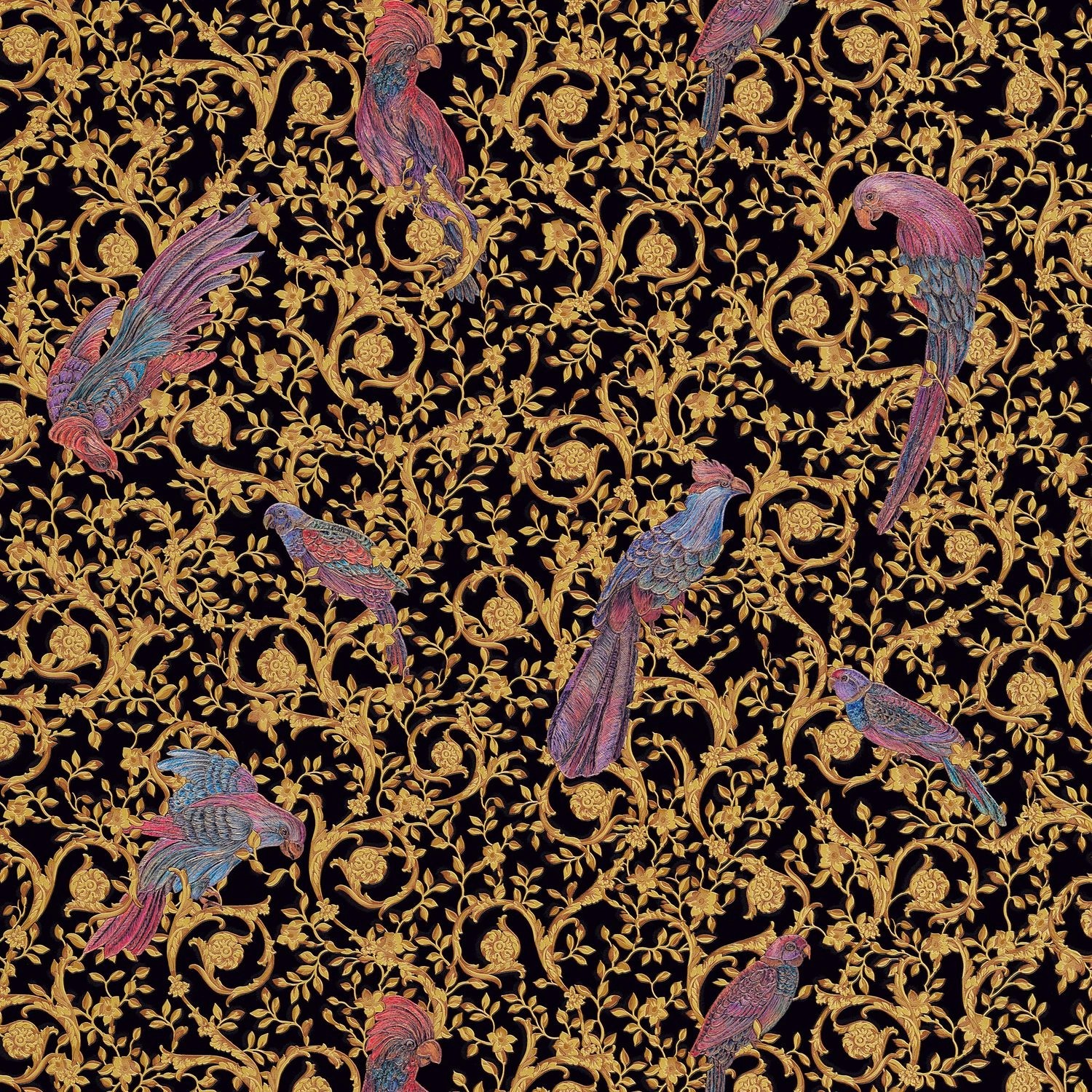 PROFHOME 370531-GU Luxus Tapete Vogelmuster Gold Schwarz Gelb 7,035 m2 0,70 m x 10,05 m 7,035 m2 Gold