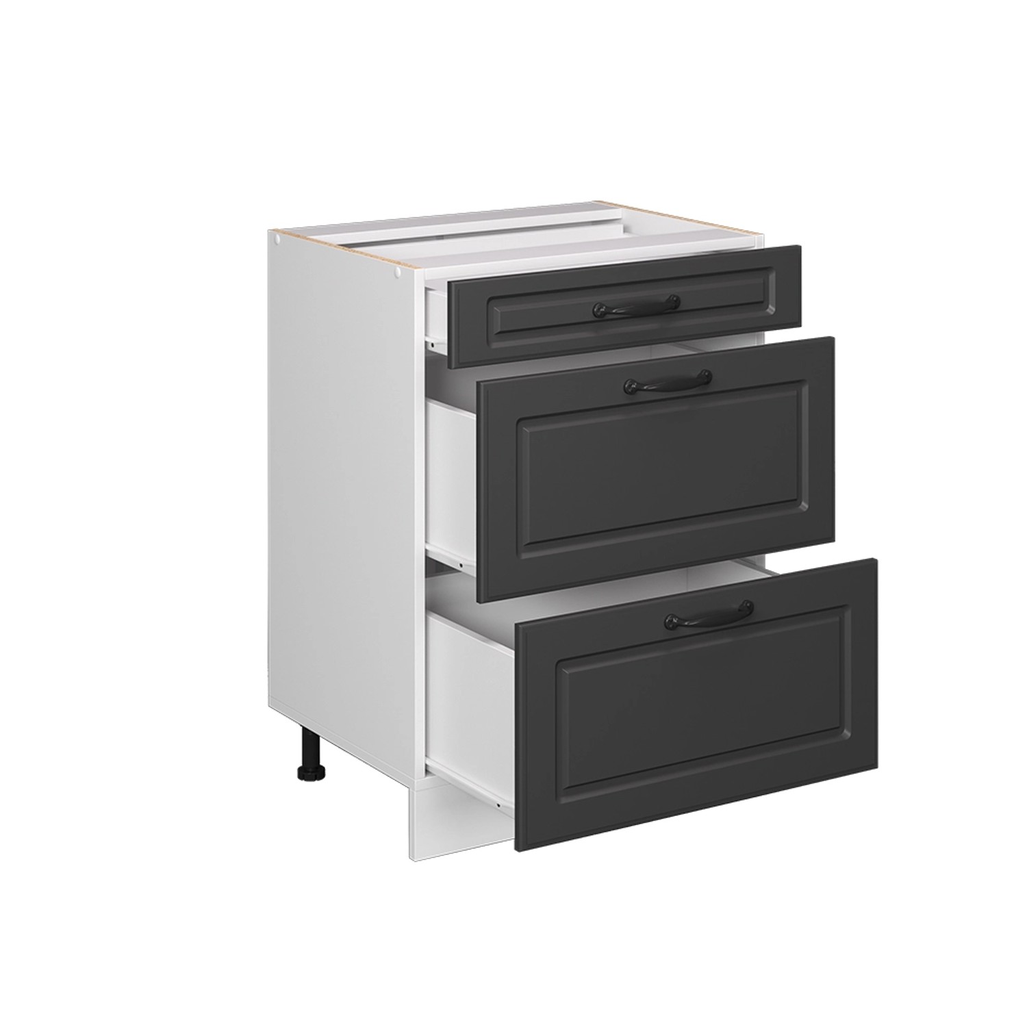 Vicco Küchenunterschrank R-Line, 60 cm, Anthrazit/Weiß, mit 3 Schubladen.