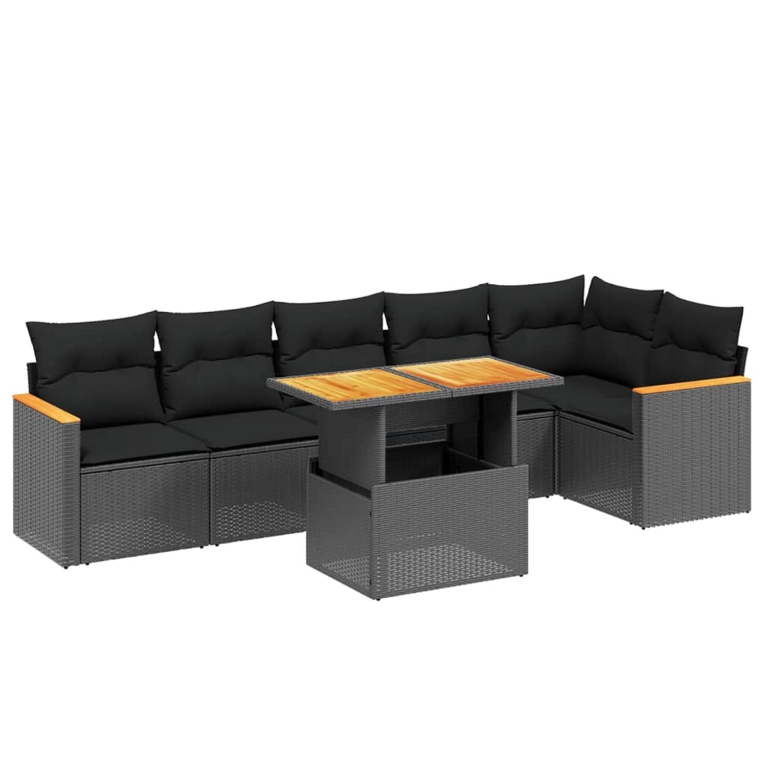 vidaXL 7-Tlg Garten-Sofagarnitur mit Kissen Schwarz Poly Rattan 3273085 günstig online kaufen