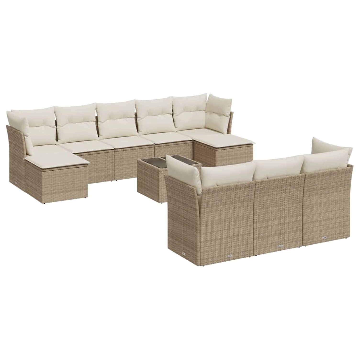 vidaXL 11-Tlg Garten-Sofagarnitur mit Kissen Beige Poly Rattan 3250177 günstig online kaufen