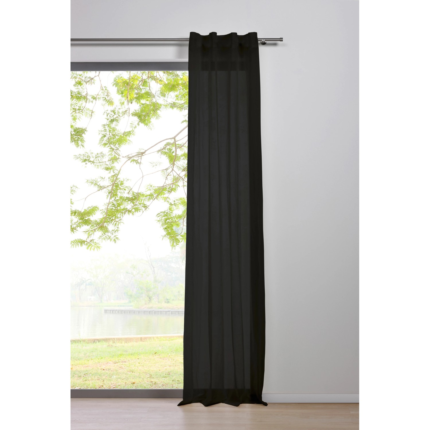 Mydeco Schlaufenschal Pure Schwarz, 300x135 cm, halbtransparenter Fenstervorhang.