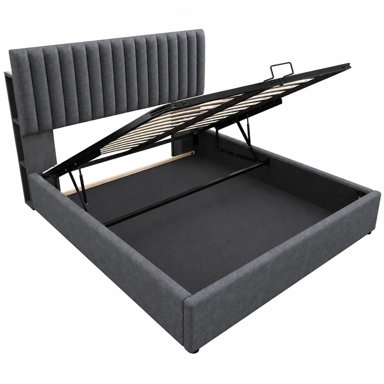 okwish Polsterbett 160x200cm mit LED USB C Stauraum Schlafzimmer Grau ohne Matratze