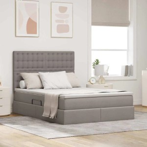 vidaXL Bett mit LED-Lichtleisten mit Kopfteil Taupe 140 x 200 cm Stoff 3372549